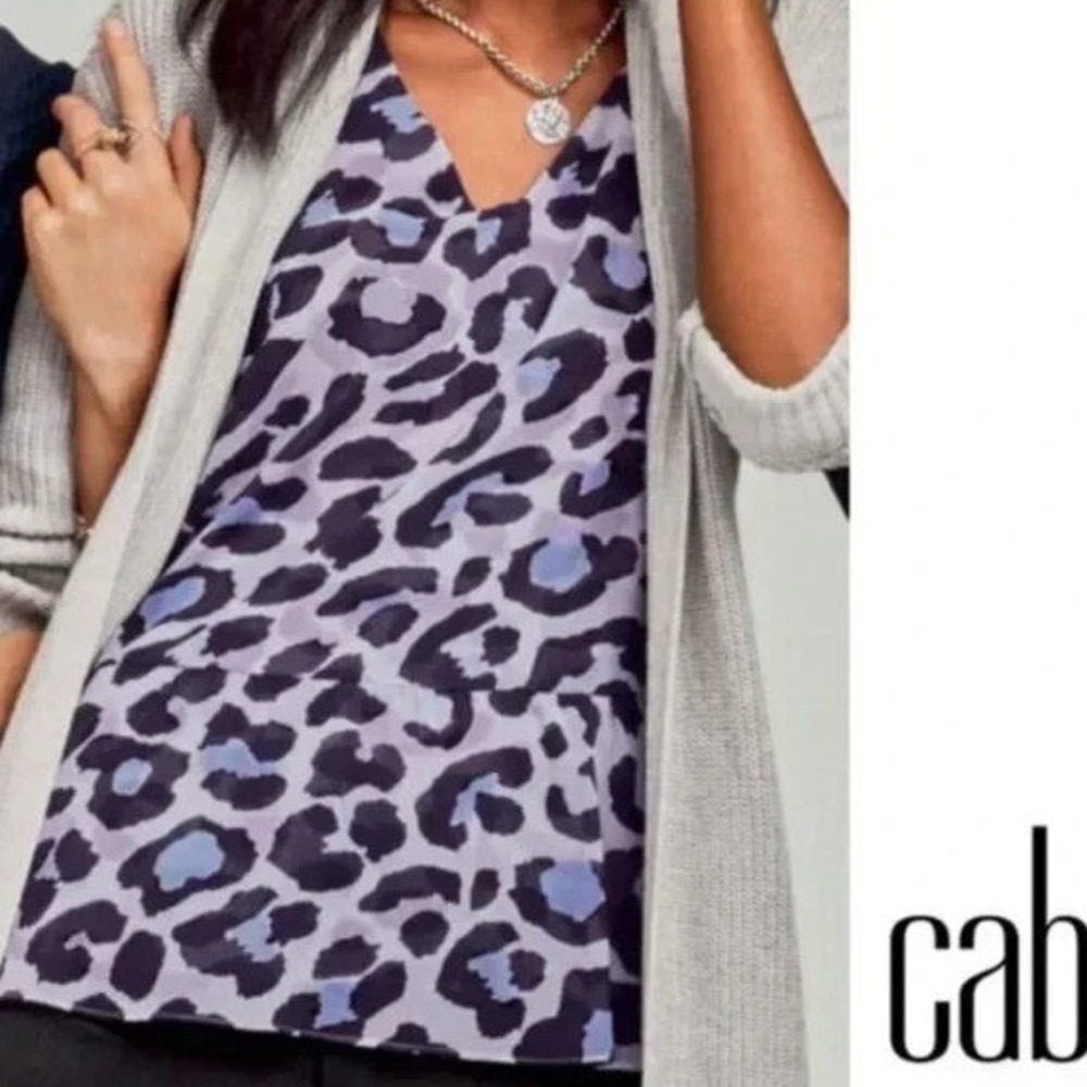 CABI 5536 Sleeveless GEORGETTE Purple FELINE ANIMAL Peplum TANK TOP/BLOUSE Sz S